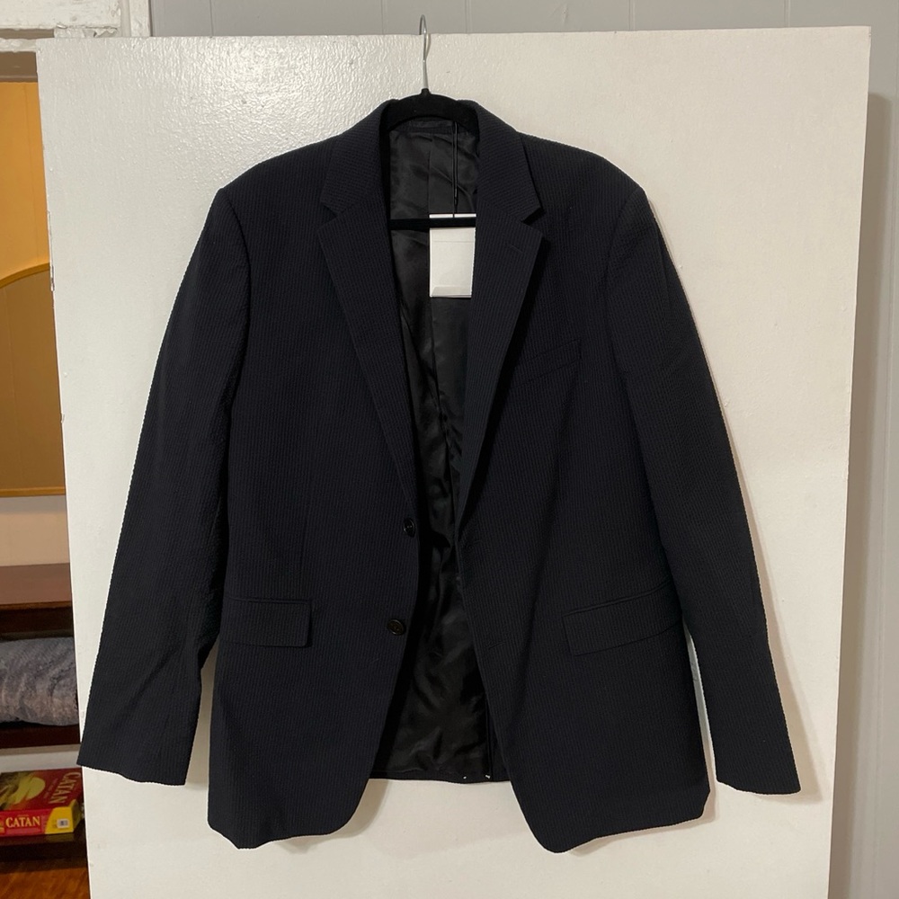 Theory Chambers Blazer and Zaine Pant Seersucker Navy 42R Blazer and 34W Pants